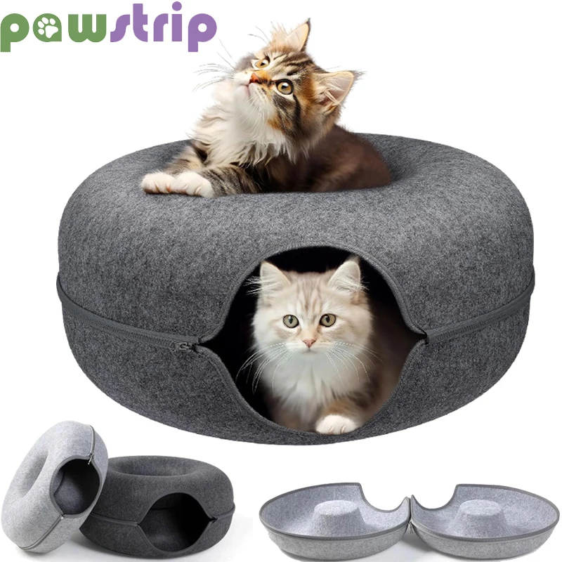 Donut Cat Bed for 2 Cats Detachable Pet Cat Tunnel Interactive Game Toy Dual-use Felt Indoor Kitten Sports Equipment Cat Supplie