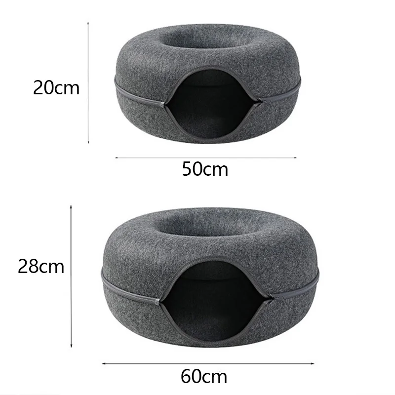 Donut Cat Bed for 2 Cats Detachable Pet Cat Tunnel Interactive Game Toy Dual-use Felt Indoor Kitten Sports Equipment Cat Supplie - 图片 6