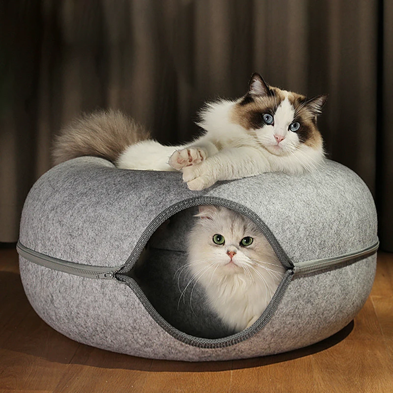 Donut Cat Bed for 2 Cats Detachable Pet Cat Tunnel Interactive Game Toy Dual-use Felt Indoor Kitten Sports Equipment Cat Supplie - 图片 3