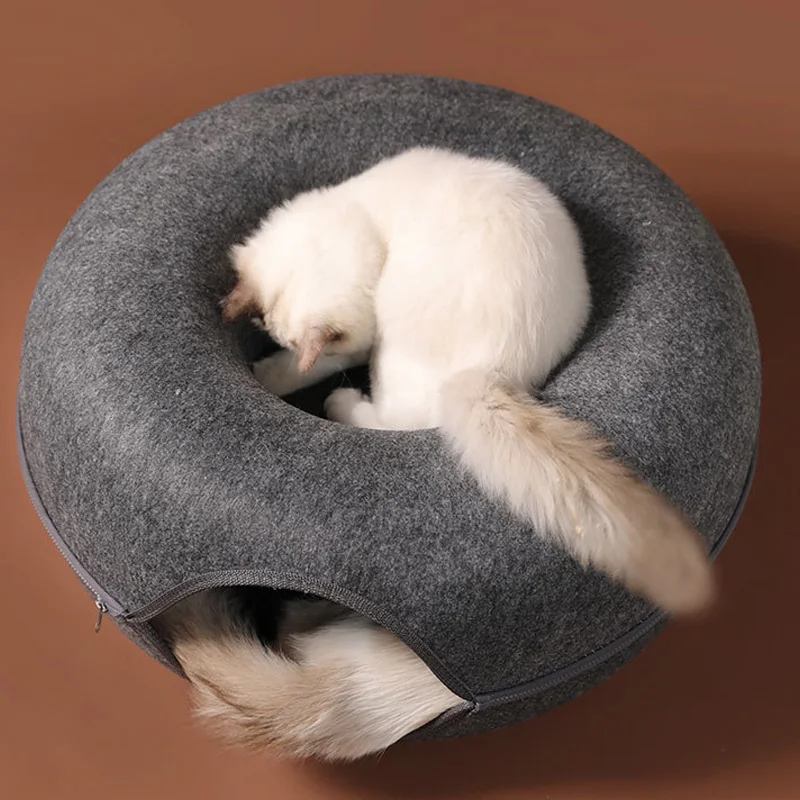 Donut Cat Bed for 2 Cats Detachable Pet Cat Tunnel Interactive Game Toy Dual-use Felt Indoor Kitten Sports Equipment Cat Supplie - 图片 4